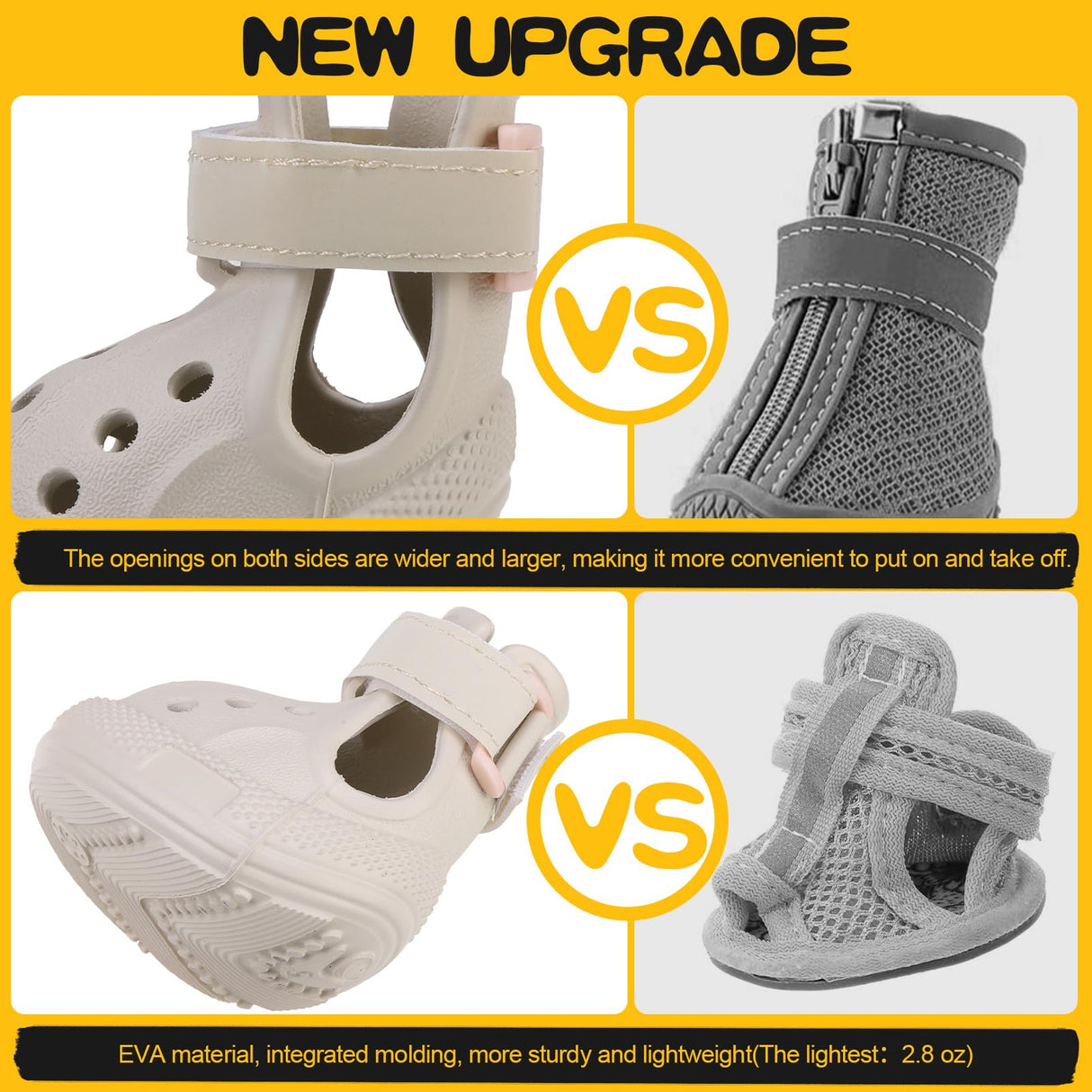 EVA Dog Shoes- Non-Slip Waterproof Dog Booties for Snow Winter, Easy ON & Off, Reflective Adjustable Pet Boots & Paw Protectors, Rugged Sole for Small Medium Large Dog Outdoor Walking (Beige,XL)