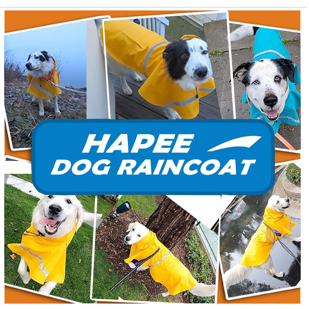 HAPEE Dog Raincoats with Reflective Strip Hoodie,Poncho Jacket for Large Dogs fit Golden Retriever Doodle (C3-Lake Blue, 26B (75-85 lbs))