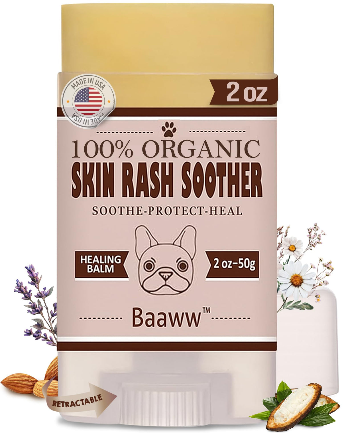 Baaww Dog Irritated Skin Relief - Hot Spot Soother Skin Treatment Moisturizer, Anti-Itch & Allergy Dog Lotion, All-Natural Rash Cream for Canines - Soothing Relief for Dry & Itchy Coat - Balm 2 oz
