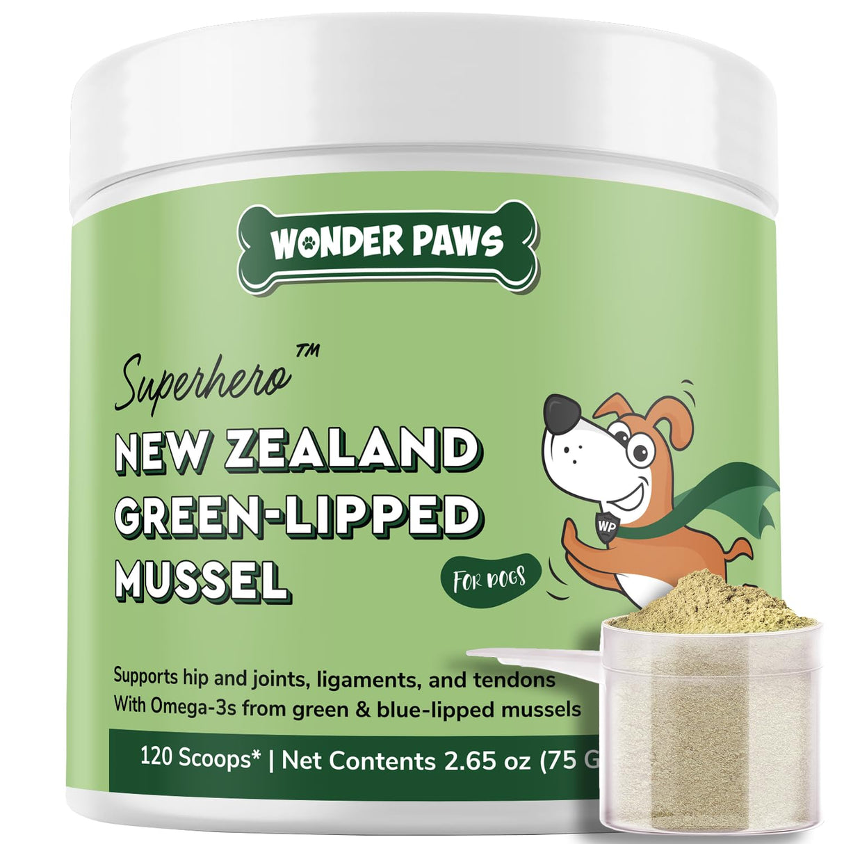 Premium Green Lipped Mussels for Dogs – Pure New Zealand Green Lipped Mussel Powder with Blue Lipped Mussels for Dogs – for Hip and Joint Flexibility, Mobility, Strength, Tendons and Muscles – 2.60oz
