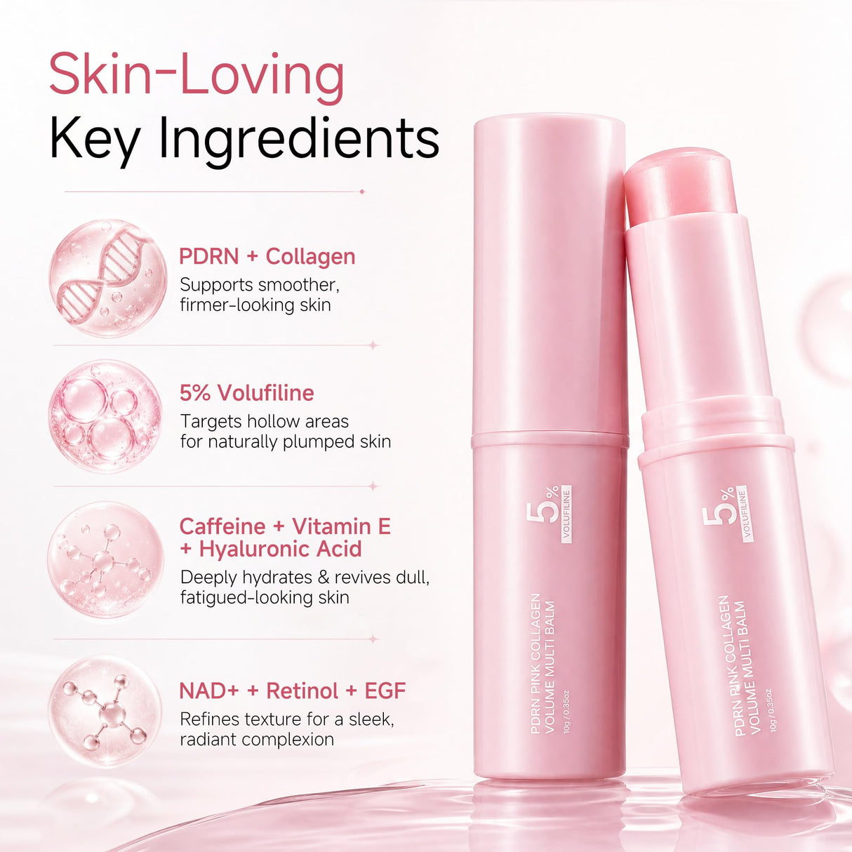 PDRN Pink Collagen Volume Multi Balm Stick, K-Beauty Volufiline Balm with NAD+ & Peptide, Korean Skincare Stick for Face, Neck, Lips and Smile Lines, Collagen Plumping Balm for Dewy Glow (1 PC)