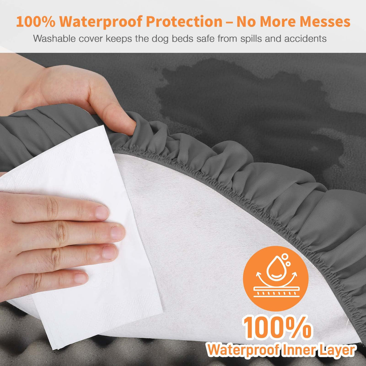 Dog Bed Covers Replacement Washable Waterproof Round Bed Protector for Donut Bed & Dog Couch, Gray 45 Inch