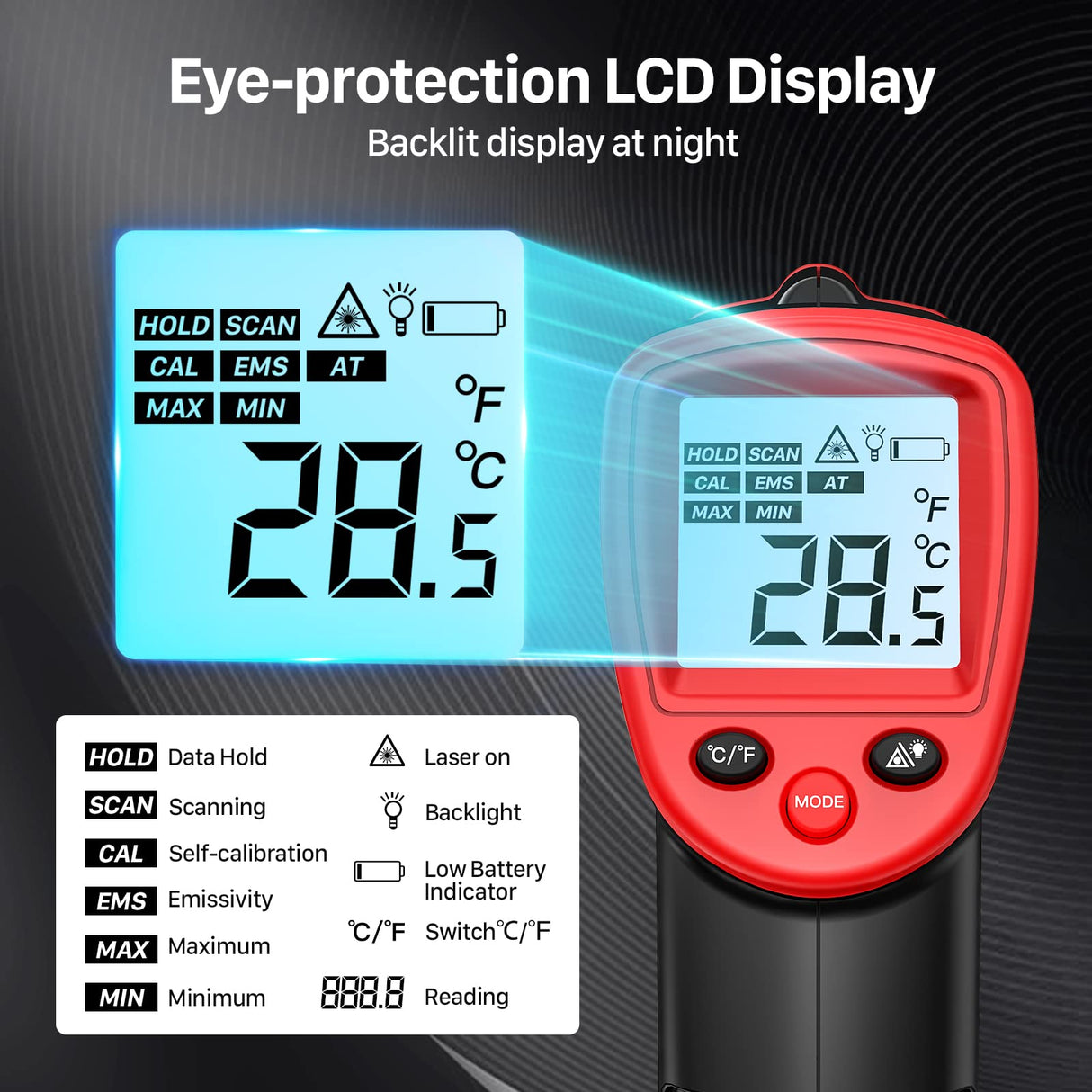 Eventek Infrared Thermometer Gun -58°F~1022°F (-50°C~550°C), IR Laser Thermometer Gun for Cooking, Pizza Oven, Grill, Griddle, Engine with Adjustable Emissivity & Max Min (NOT for Humans)