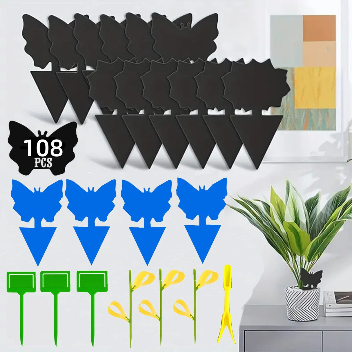 Springco Fruit Fly Traps or Indoor/Outdoor Gnat Sticky Traps House Plants Fungus Traps Insect Catcher for Mosquitoes, Bug,White,Fungus Gnats,Flies,Pest Insect (108(96+12+6+1) 115pack)