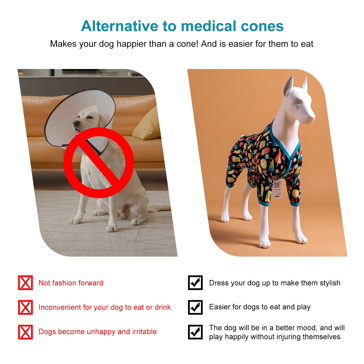 LovinPet Big Dogs Pajamas Onesies - Full Belly Coverage, Pajamas for Pitbulls, Pullover Shirt for Large Breed Dogs, Pitbull Clothes, Fruit Popsicle Print, Lightweight Big Dog PJ's, Medium,2XL
