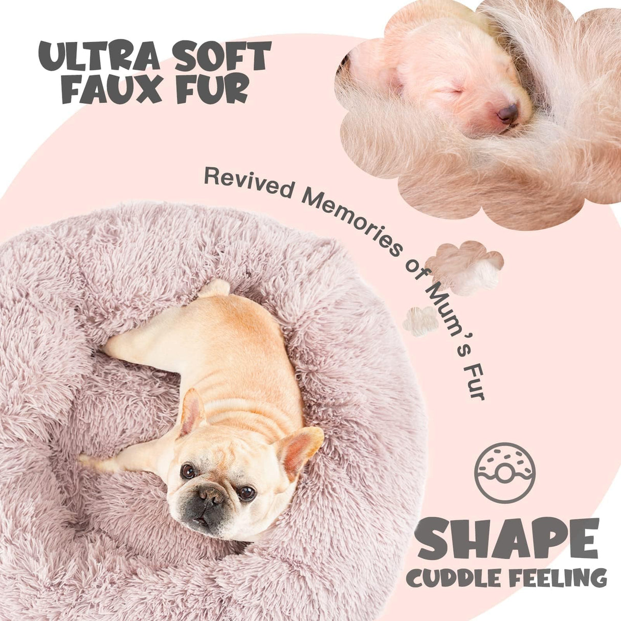 Himax Dog Beds for Medium Dogs, Donut Dogs Beds with Blanket Attached, Calming Dog Bed Washable (20"/26"/35") Beige
