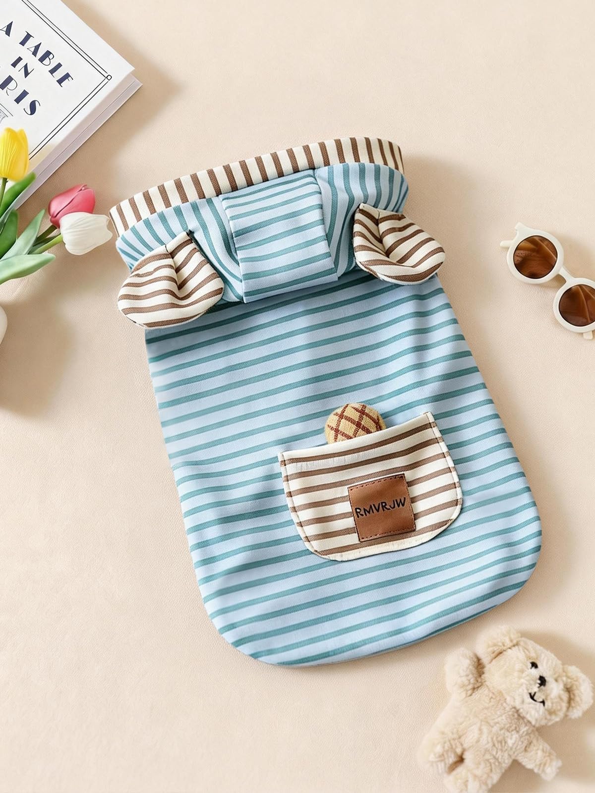 Angrypet Dog Cat Stripe Hoodies for Small Puppy Pet Spring Outfits Boy Girl Cute Pets Warm Sweatshirt Costume Clothes Blue Small