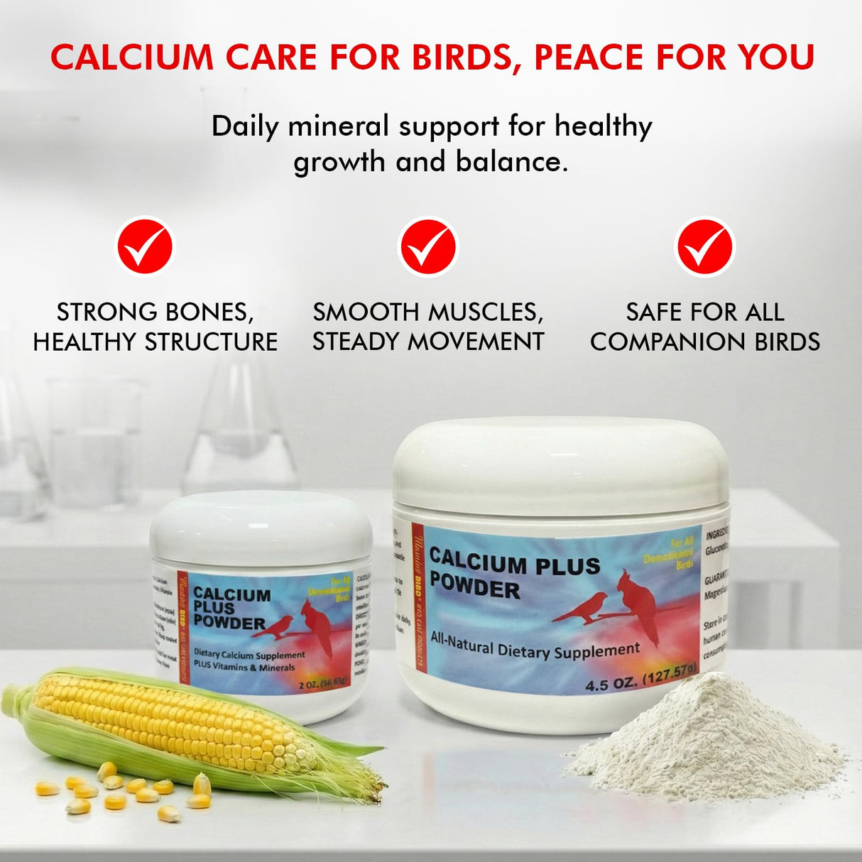 Morning Bird Calcium Plus Powder for Birds 2 oz – Calcium Supplement with Vitamin & Protein Powder – Supports Bone Health, Muscle Function & Digestive Balance – Easy-to-Mix Calcium Formula