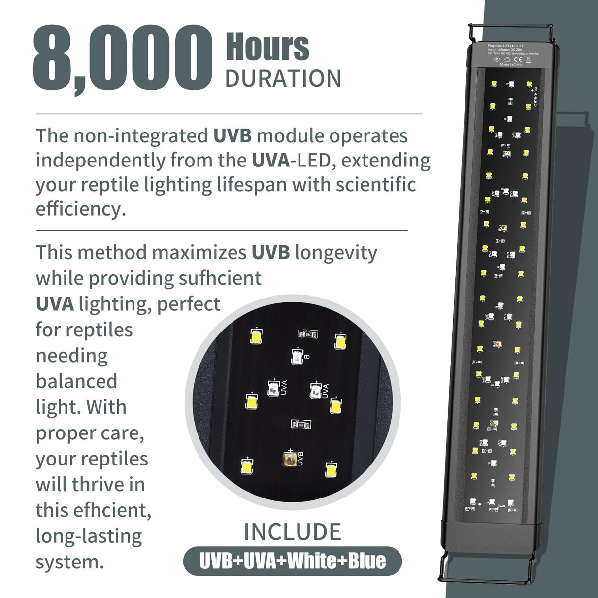 EnchOrch 18-Inch LED UVA UVB Light for Reptiles with Controller, Full Spectrum UVA & UVB Reptile Light with Auto 24-Hour Cycle Timer & 10 Dimmable for Bearded Dragons, Turtles, Frogs, Snakes, Plants