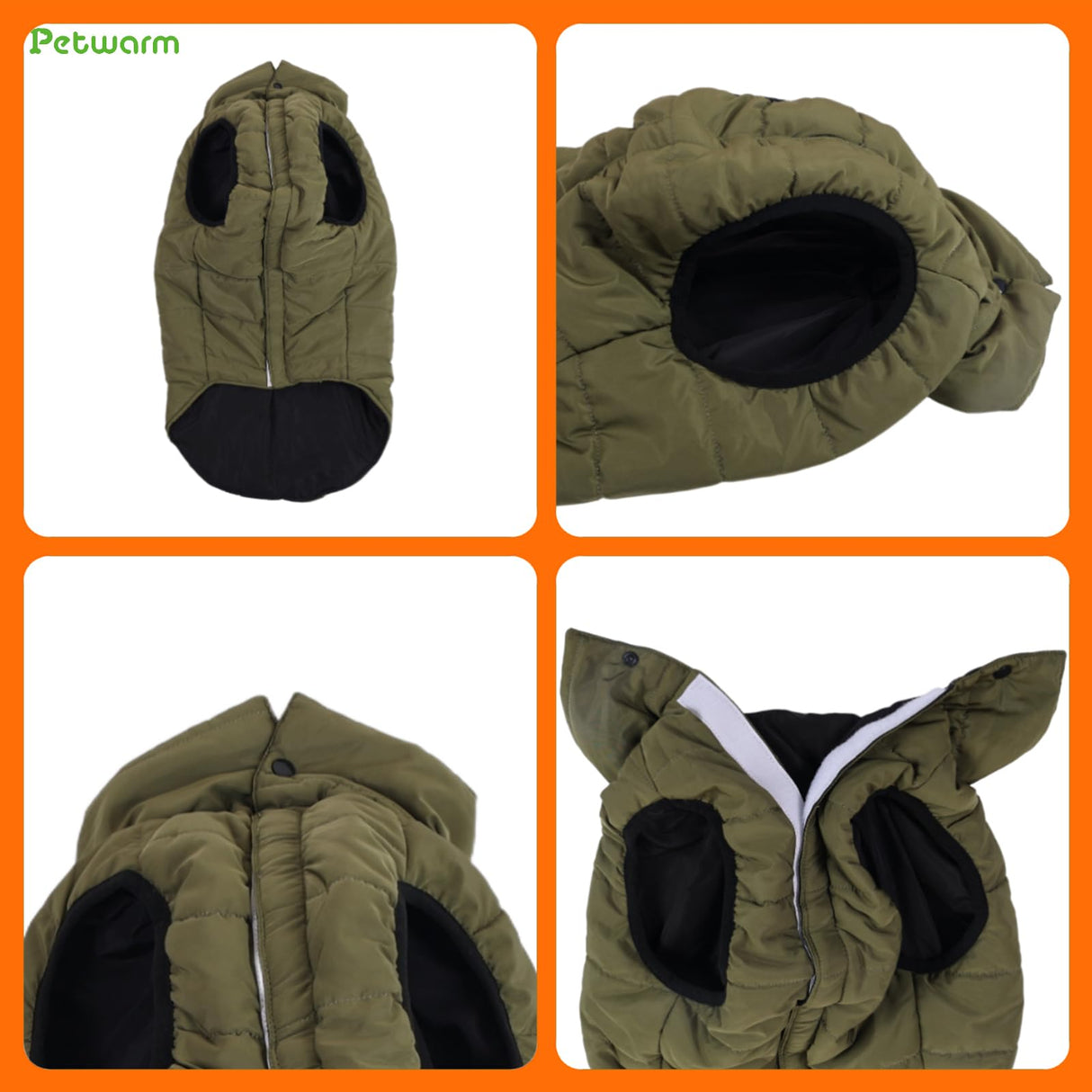 PetWarm Reversible Dog Winter Coat, Windproof Dog Puffer Vest, Soft Vest for Dogs with Hook-and-Loop Strap for Easy Dressing, Waterproof Coat for Dogs with Adjustable Fit, Green, 2XL