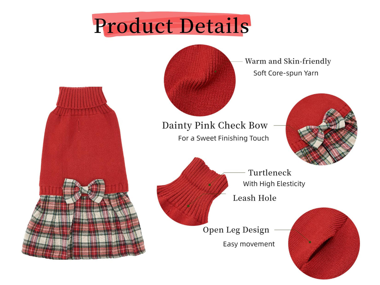 Lanyarco Burgundy Red Dog Dress for Large Dogs Girl, Winter Warm Female Pet Clothes Outfits, Dog Sweater Dress for Dogs Red, X-Large (XL) Size