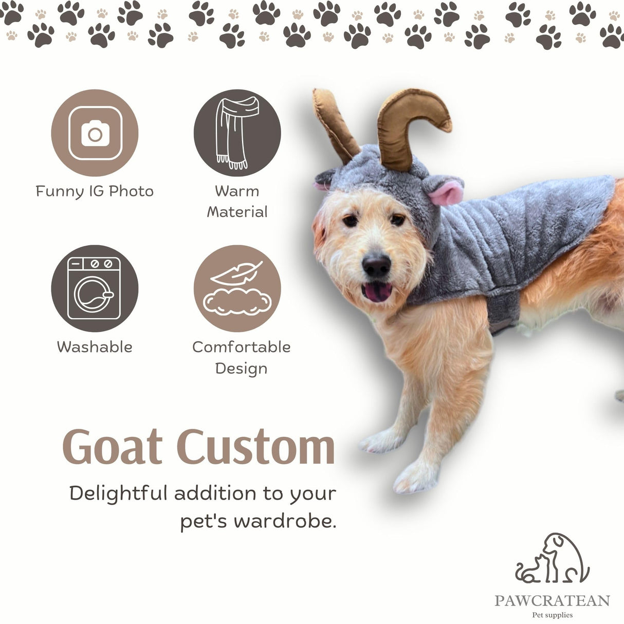 Pawcratean Pet Custom Dog Custom Cat Custom Hoodie, Sporty Look, Funny Gift, Halloween Holiday (Goat, Large)