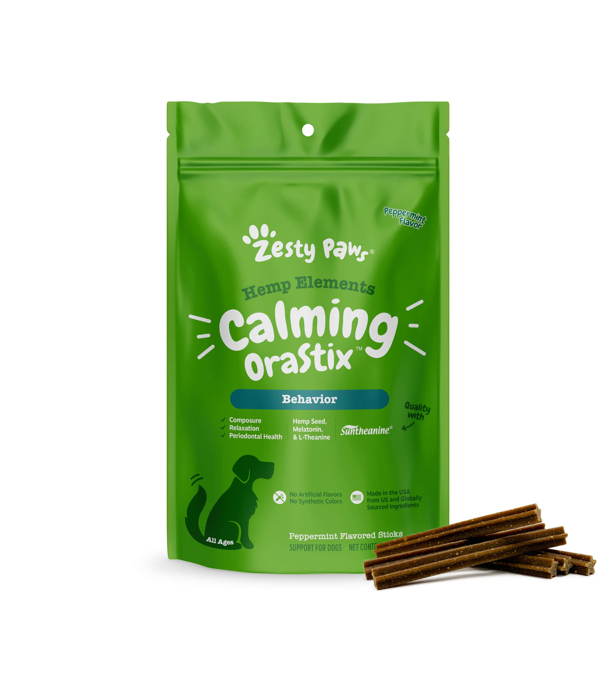Zesty Paws OraStix for Dogs - Calming Dental Sticks for Stress with Hemp Melatonin Chamomile Dog Healthy Teeth and Gums Calm Composure for Fireworks and Thunderstorms - 12oz
