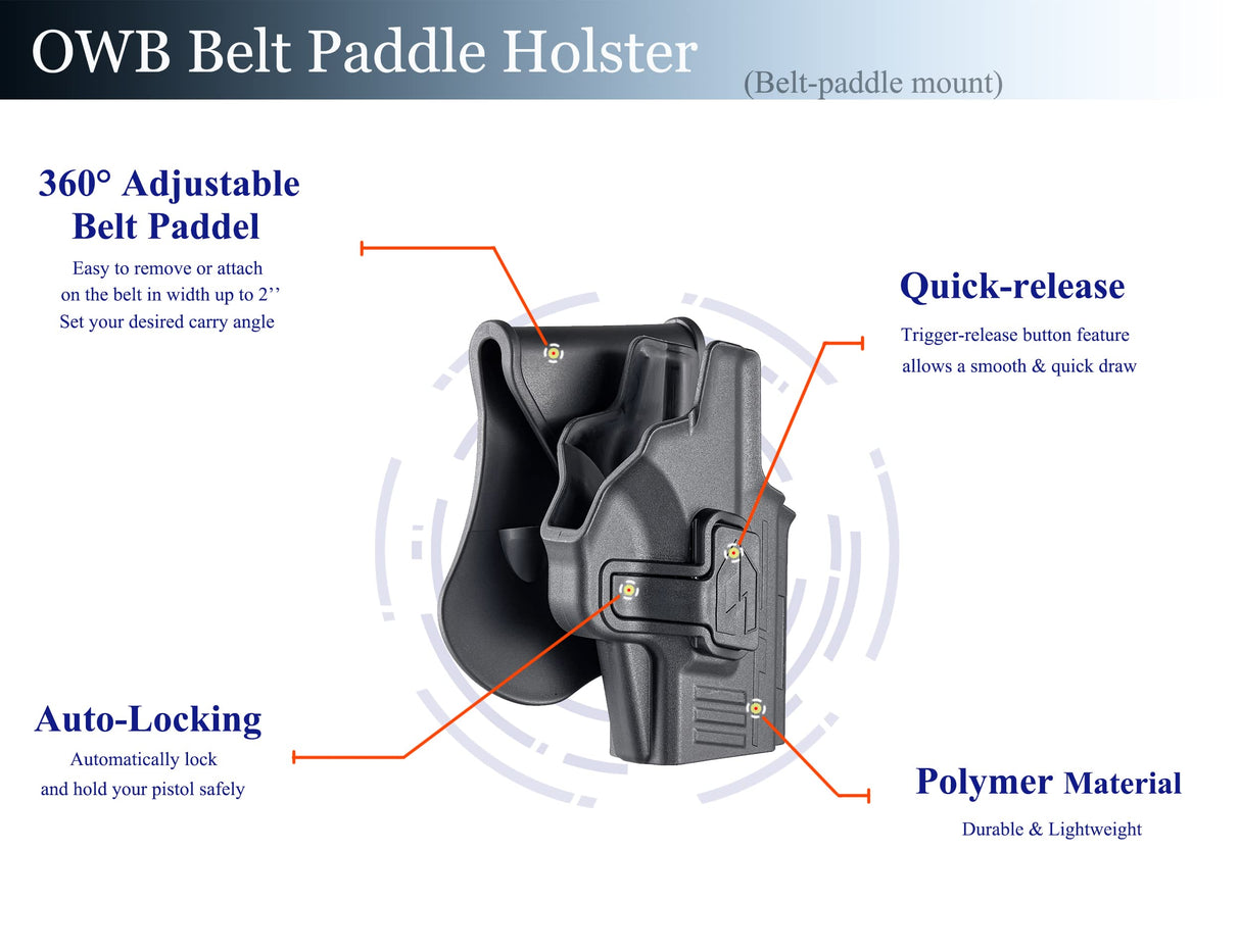 BEDONE Hellcat 9mm Holster for Springfield Hellcat Micro-Compact(Not for Hellcat Pro), Hellcat with Optic, OWB Paddle Holster, Outside Waistband Gun Holster, Adjustable Cant Belt Holster - Right Handed