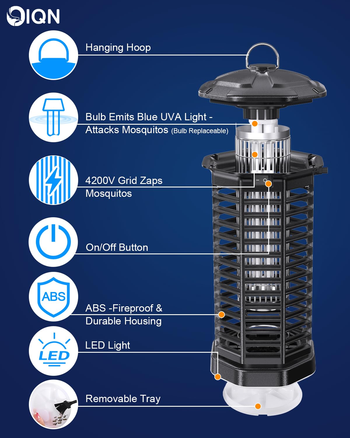 Bug Zapper, Mosquito Fly Zapper Outdoor w/LED Light, Plug in Electric Mosquito Fly Traps Killer -Easy to Hang for Home, Patio, Backyard(Black