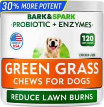 Load image into Gallery viewer, BARK&SPARK Green Grass Chews - Dog Pee Grass Spot Saver Caused by Dog Urine - Urine Neutralizer for Lawn, Gut Health Probiotics & Enzymes, Lawn Burn from Pee, Grass Burn Spot Chews Rocks