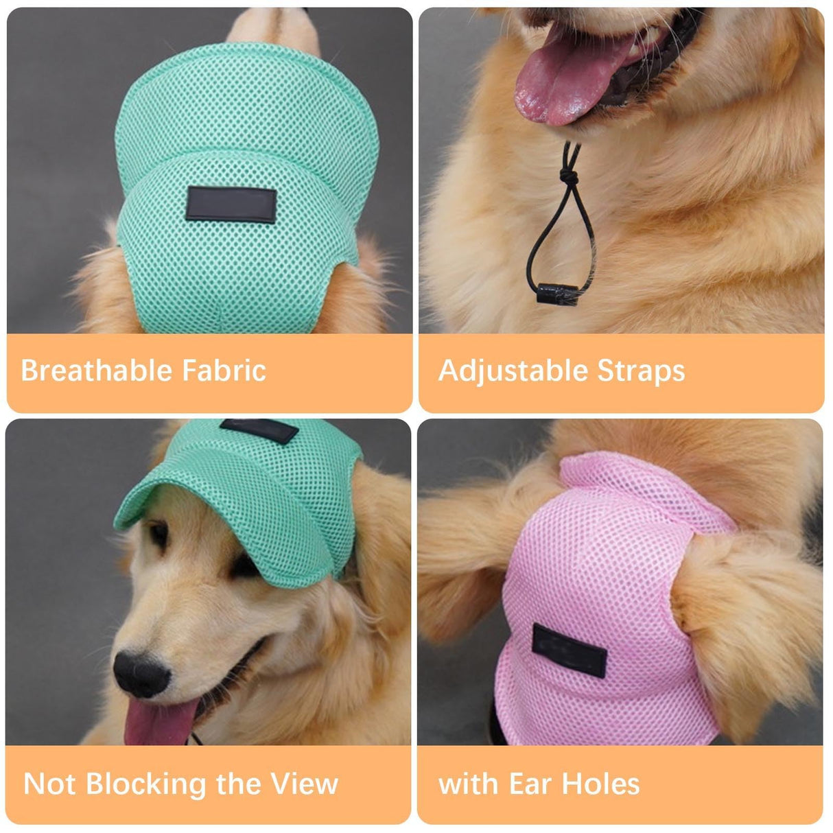 UOSIA Dog Visor Hat for Large Dogs, Green, XL, Polyester, Breathable, Outdoor, Adjustable, Sun Protection