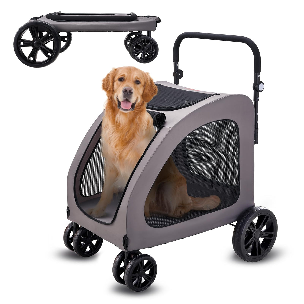 VEVOR Pet Stroller, 4 Wheels Dog Carrier with Brakes, 160lbs Weight Capacity, Portable Puppy Travel Strollers with Breathable Mesh Windows & Height-Adjustable, for Cats & Dogs