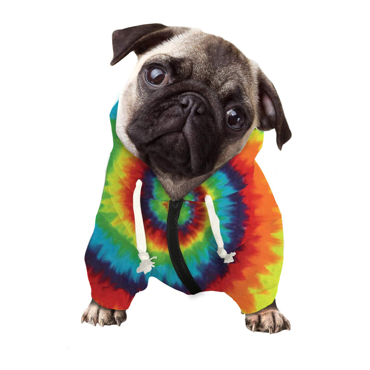 Howila Dog Hoodie Sweater with Hat - Tie-dye Rainbow Spiral Soft and Warm Dog Cat Sweater - S, M, L