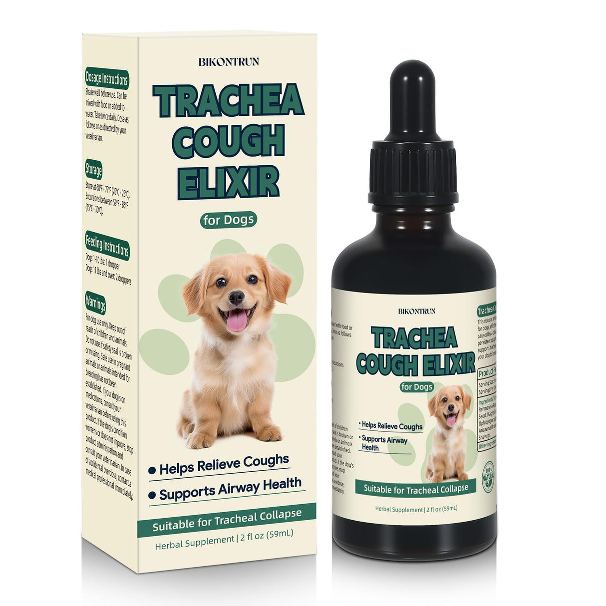 BiKontrun Collapsed Trachea Treatment for Dogs, Cough for Dogs, Trachea Cough Elixir, Natural Herbal Supplements Relieves Cough and Helps Soothe The Throat (2 FL OZ)