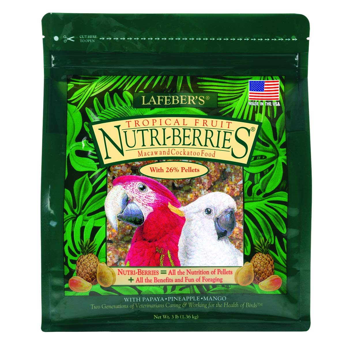 LAFEBER'S Tropical Fruit Nutri-Berries Pet Bird Food, Made with Non-GMO and Human-Grade Ingredients, for Macaws and Cockatoos, 3 lb