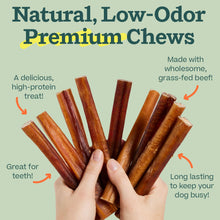 Load image into Gallery viewer, WOOF Bully Sticks Dog Treats - Chew Sticks for Dogs - Long-Lasting Dog Chew Treats - Made with Free-Range, Grass-Fed Beef - 6" Sticks - 5pk