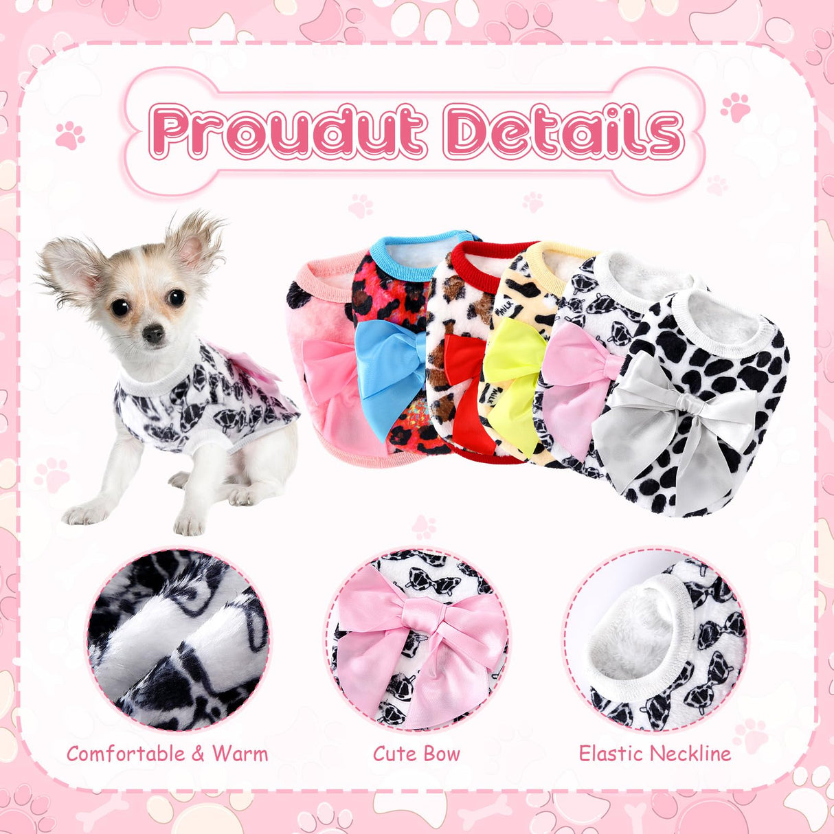 Shinylin 6 Pieces Dog Sweaters for Small Dogs Girls Winter Puppy Clothes Female Fleece Warm Thick Outfit Pet Small Doggie Clothes for Yorkie Chihuahua(XXS)