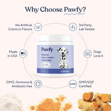 Load image into Gallery viewer, Pawfy Calming Chews for Dogs | Natural Dog Calming Chews - Supports Relaxation and Calm Behavior | Helps with Thunder, Separation, Chewing & Barking | Soothing Aid for Fireworks - 30 Turkey Treats