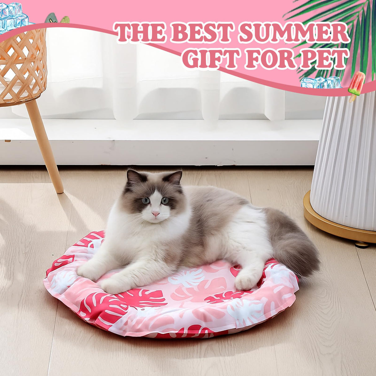 Drydiet Pet Cooling Mat for Cats and Small Dogs, 20.1'' x 20.1'' Thickened Round Pink Pad Anti-Grab Internal Gel Without Water Filling, Lightweight, Washable, Playmat for Indoor/Outdoor