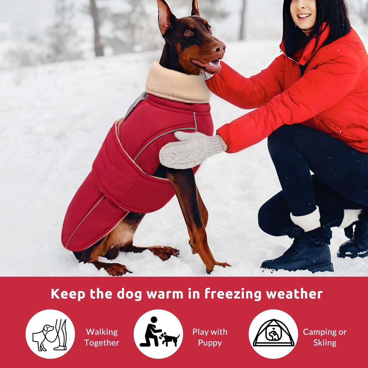 ASENKU Warm Dog Coat, Waterproof Dog Jackets for Large Dogs with Reflective Fleece Vest Turtleneck with Button,Windproof Cold Weather Coats for Small Medium Large Dogs, Red, 3XL
