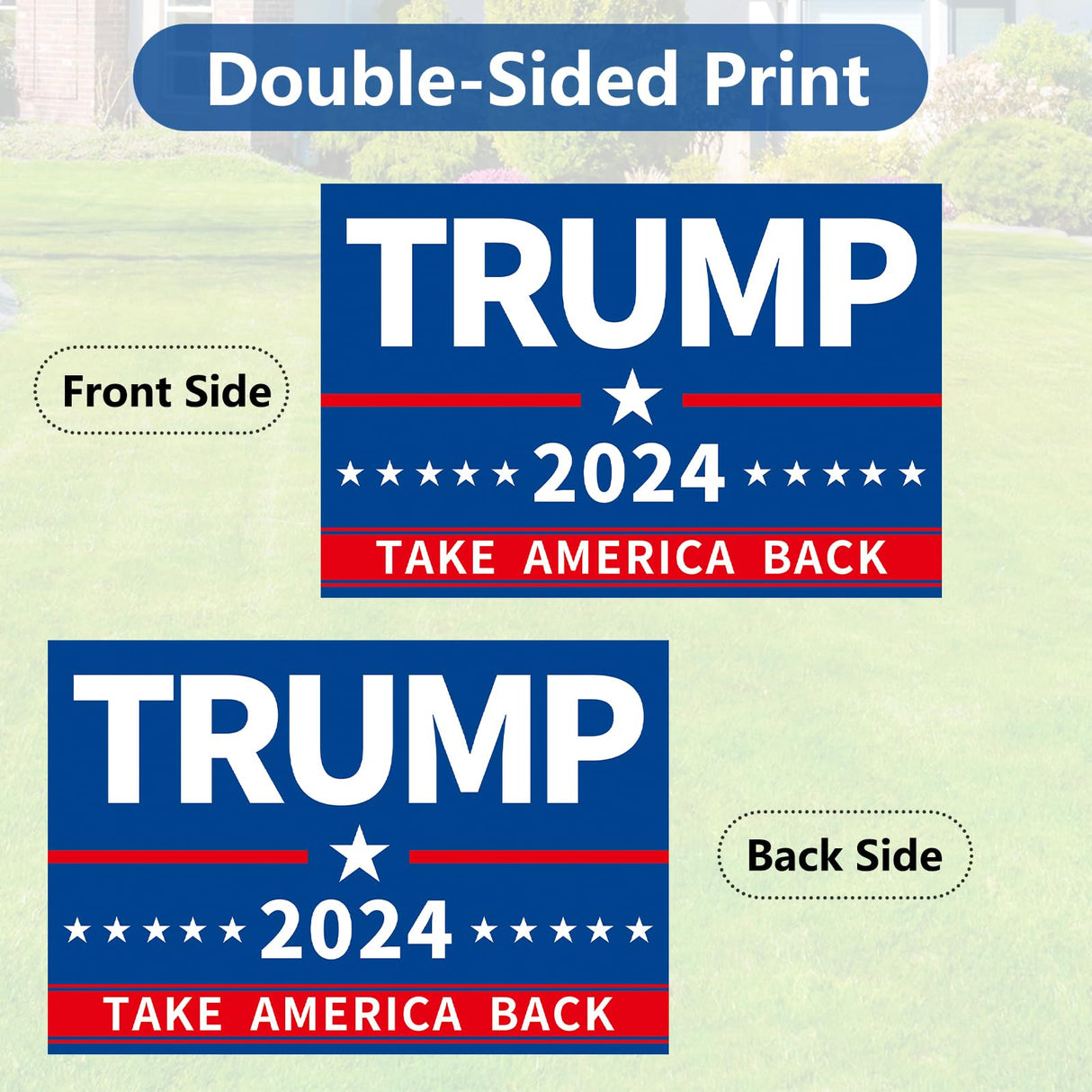 Probsin Trump 2024 Yard Sign with Metal H Stakes Double Sided 16" x 24" Trump Take America Back Blue Signs Voted for Trump Outdoor Decorations for Indoor Outdoor Lawn, Garden, Window, Party Supplies