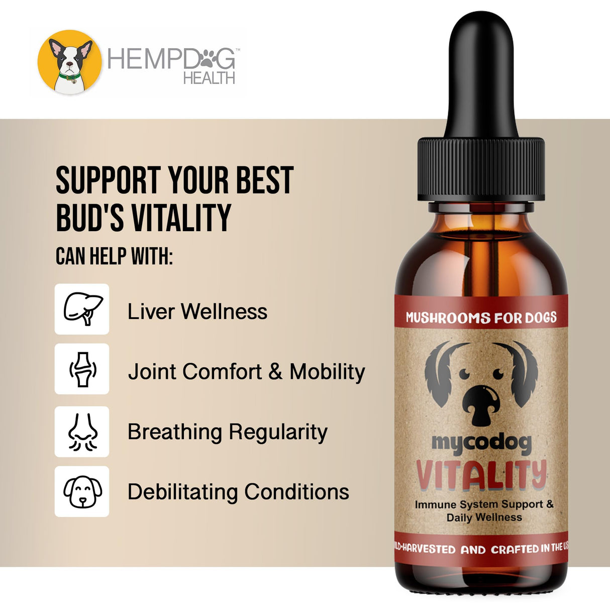 MycoDog Vitality - Mushroom & Adaptogen Supplement for Dogs - Immune Health, Senior Dog, & Daily Wellness Support - Turkey Tail Mushroom for Dogs, Reishi, Chaga