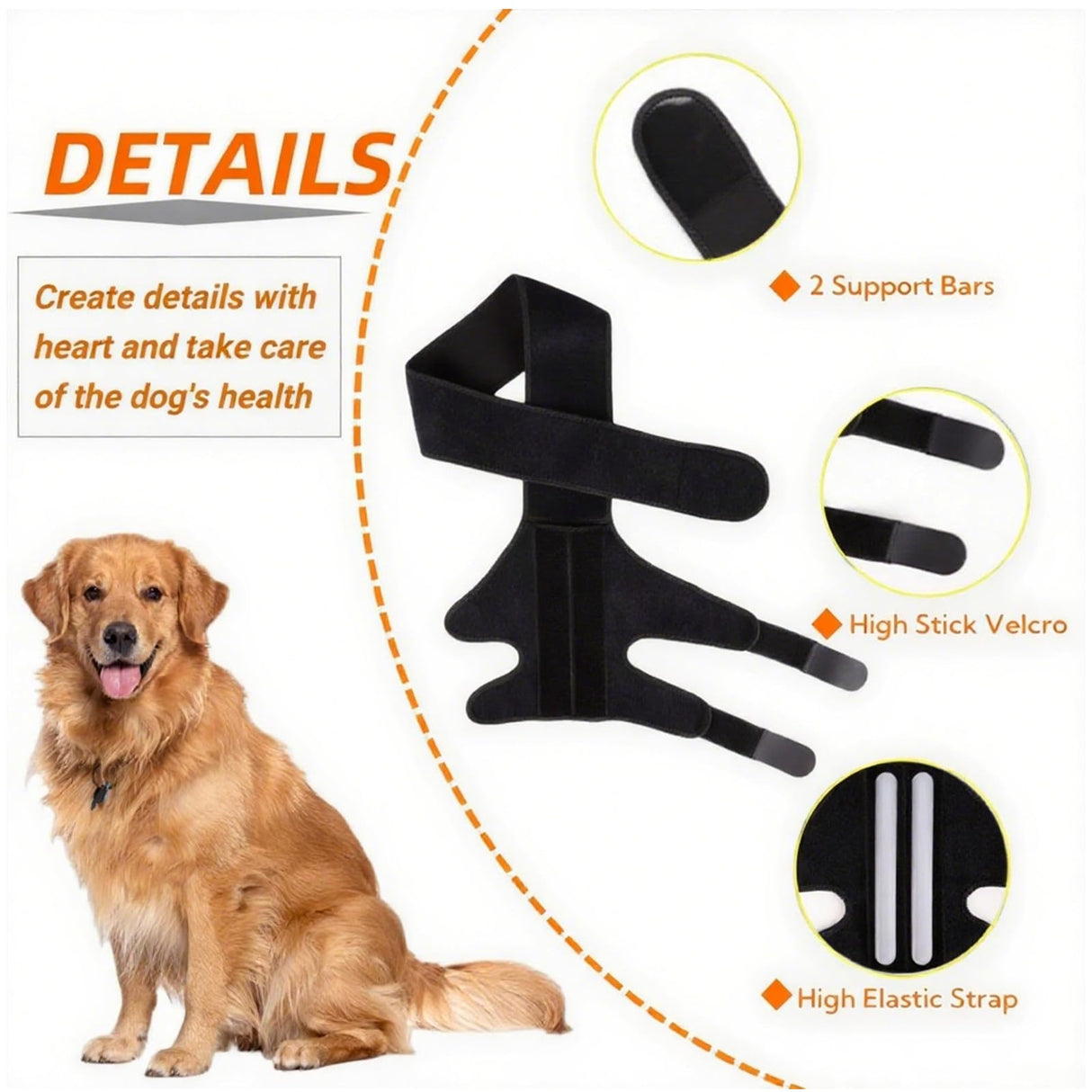 YEHALEANS Dog Knee Brace for Torn Acl Hind Leg, Adjustable Dog Knee Brace, Helps Relieve Anterior Cruciate Ligament Tears Dog Leg Brace, Keeps Joints Stable, Relieves Pain, L