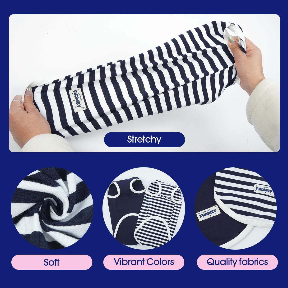 FUAMEY 2 Pack Dog T-Shirts for Small Dogs,Puppy Lightweight & Breathable Sleeveless Shirts Soft Dog Tee Pet Vest T Outfit Dogs Striped Tank Tops Blue S