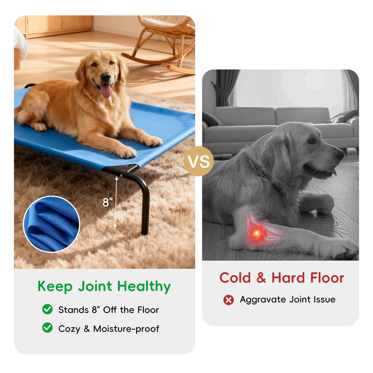 STARLATTA Elevated Dog Bed for Large Dogs, Washable Raised Cot with Skid-Resistant Feet, Waterproof Cooling Dog Beds with Oxford Cloth, Indoor/Outdoor Use, Blue 50in