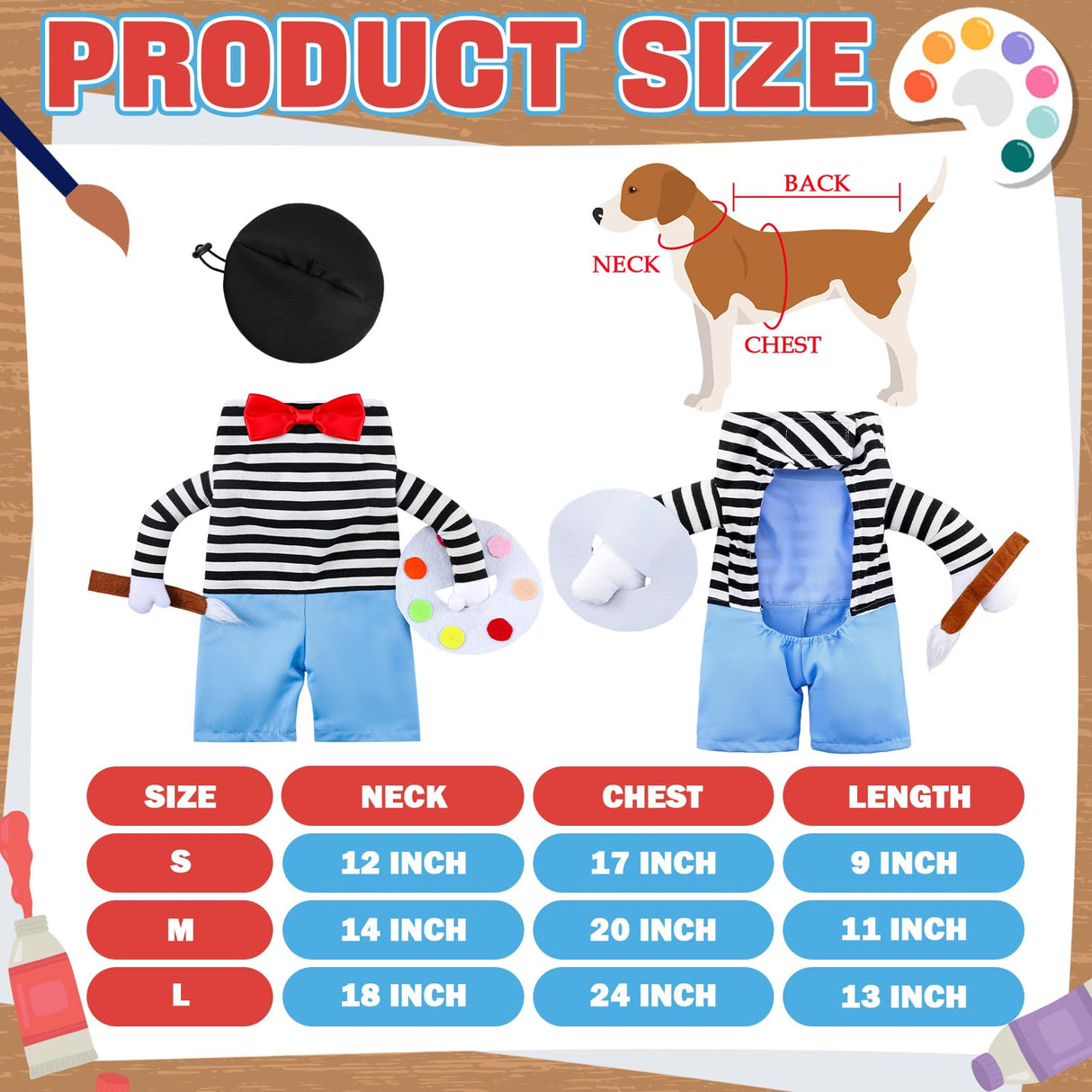 Dansydaisy Halloween Dog Costume Funny French Artist Dog Costume with Hat Painter Pet Clothes T-Shirt Jeans Beanie Beret Ties for Halloween Cosplay Brithday Party(S)