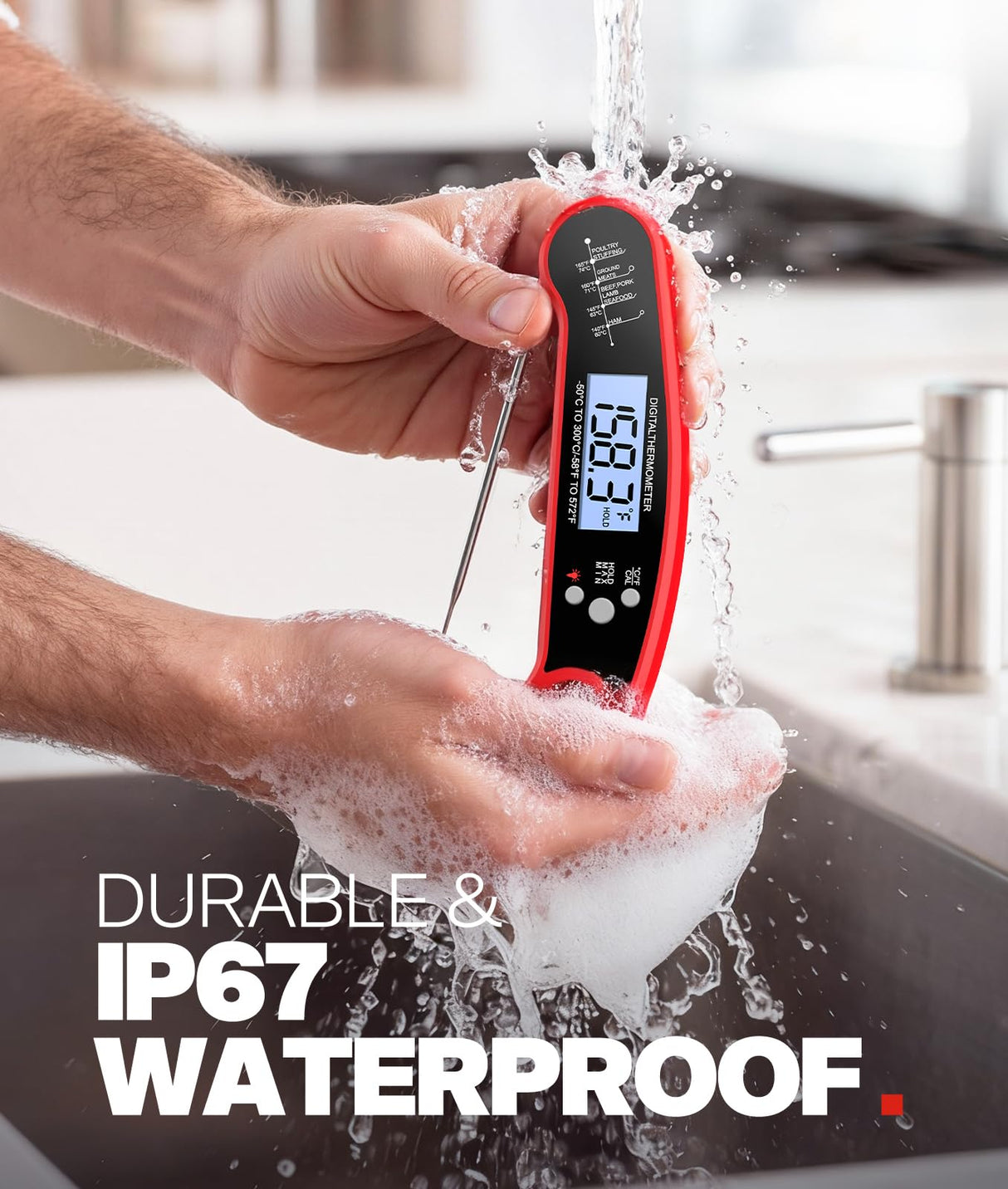 Meat Thermometer Digital – Instant Read Food Thermometer for Grilling, BBQ, Air Fryer, Smoker, Candy Making, Kitchen Gadgets, BBQ Essentials, Gift for Fathers Day, Dad Men Husband Him, Red