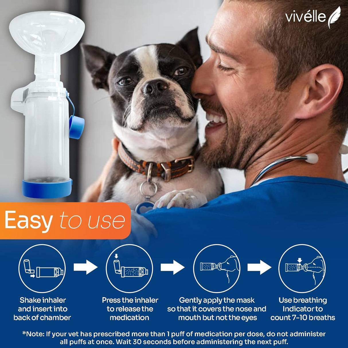Vivelle Handheld Inhaler Spacer with 2 Masks for Cats and Small Dogs Inhaler Spacer for MDI