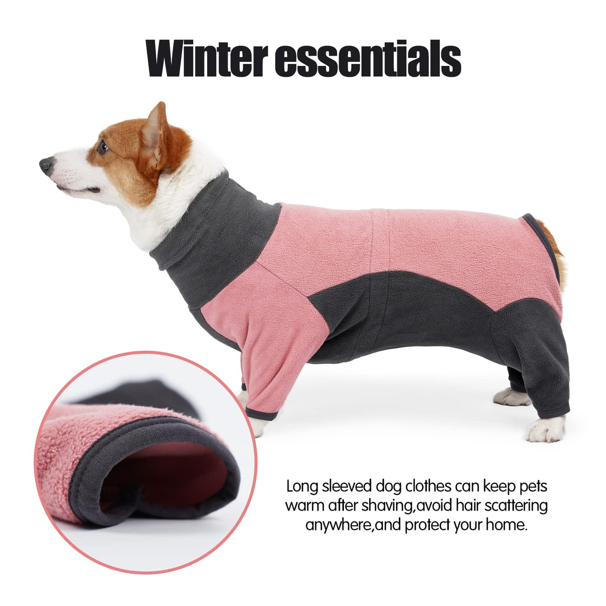 ODSSTAIPS Dog Winter Coat - Soft, Warm, Windproof Fleece Dog Sweatshirt - High Neck Full Body Onesie for Walking, Hiking, Travel, Home Wear - Pin Grey XXXL