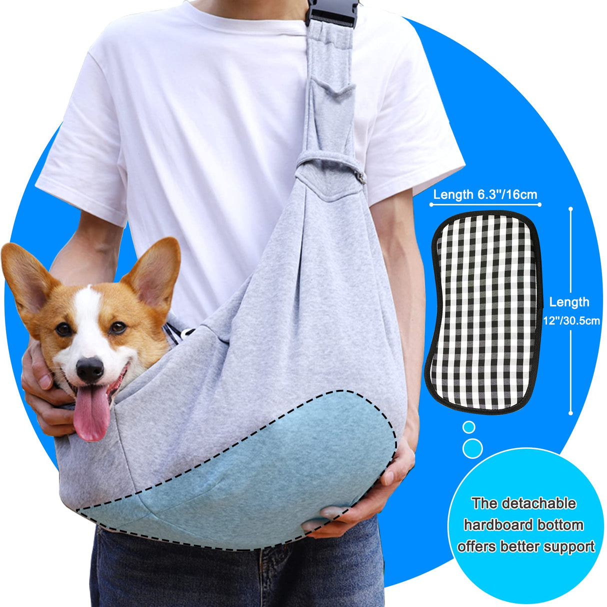 Kanemc Dog Sling Carrier for Small Dogs Cat Puppy Pets Up to 16.5lbs, Comfy Hard Bottom Support, Adjustable Padded Shoulder Strap, Hands-Free Dog Carrier Sling Bag for Outdoor Travel