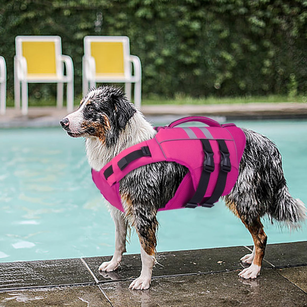 Kuoser XL Dog Life Jacket, Large High Flotation Dog Life Vest for Swimming Boating, Reflective Dog Swimming Vest Pet Life Preserver with Rescue Handle, Rose XL