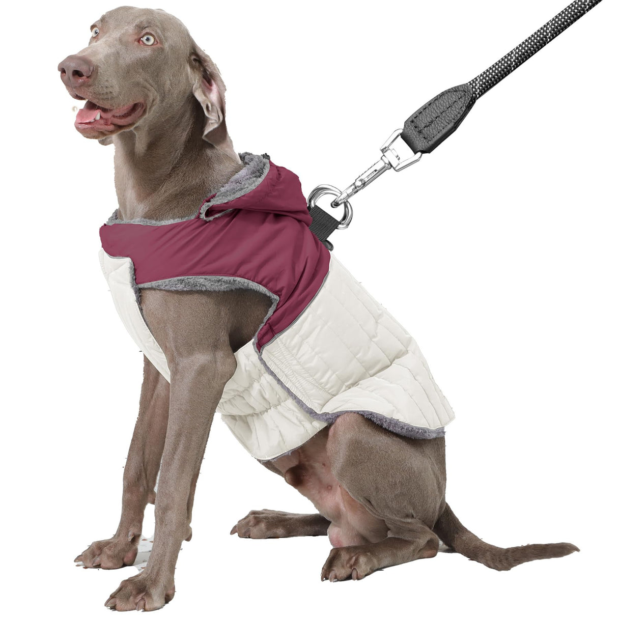 JoyDaog Detachable Hooded Dog Coat with Harness for Large Dogs,Super Warm Fleece Puppy Jacket for Cold Winter Doggie Coats,Red XXXL