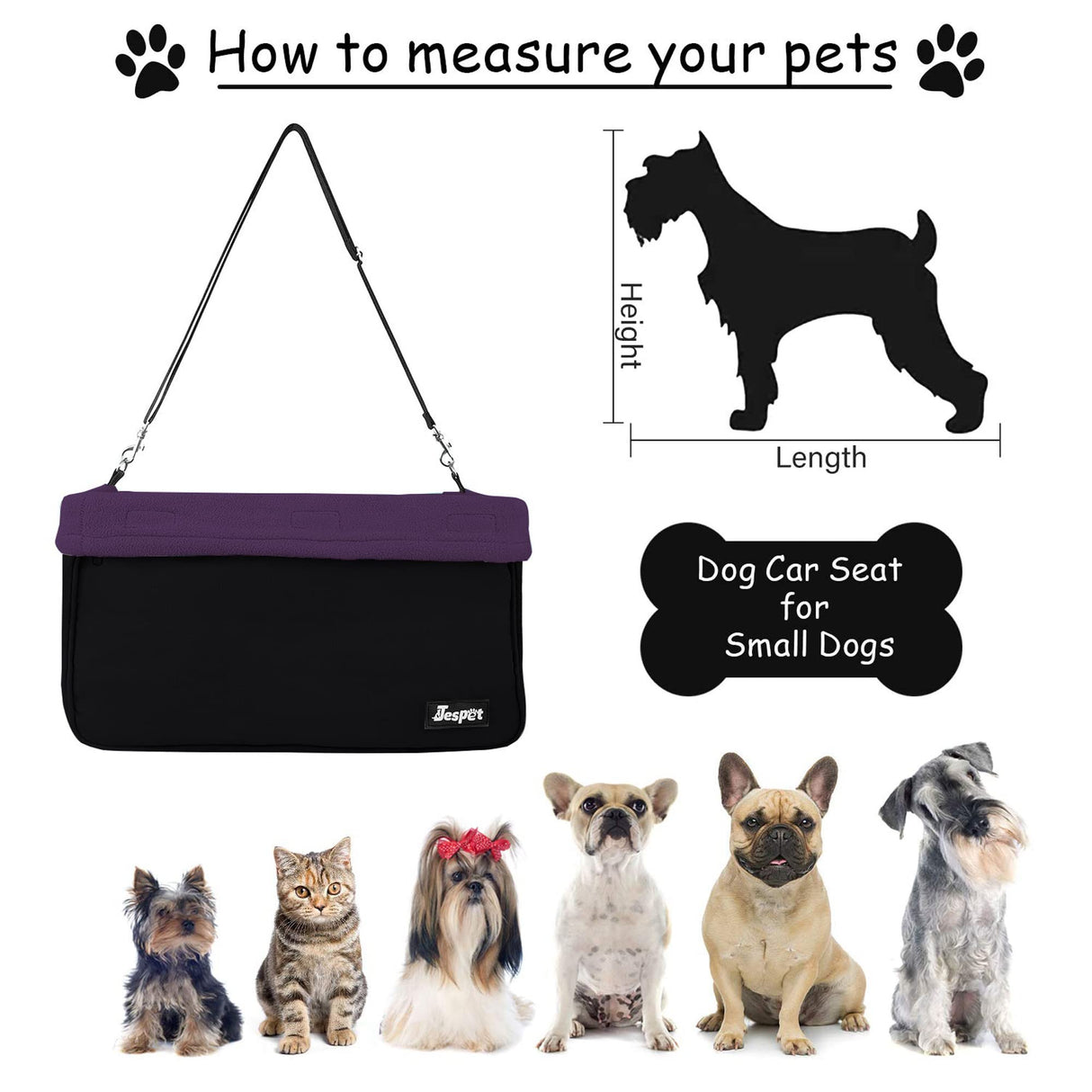 JESPET & GOOPAWS Dog Booster Seats for Cars, Portable Dog Car Seat Travel Carrier with Seat Belt for 24lbs Pets (Purple-16 L x 13" D x 9" H)