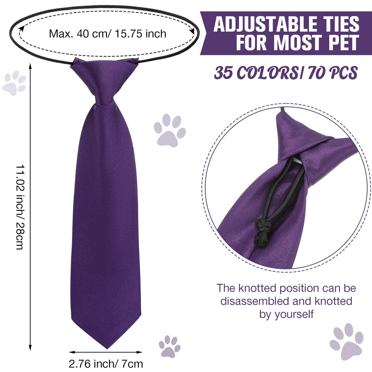 70 Pcs Dog Neck Ties Bulk, Adjustable Pet Bow Ties for Medium Large Dogs, Pet Collar Grooming Costume Accessories for Daily Wearing Photography Wedding Birthday Holiday Party Gift, 35 Colors