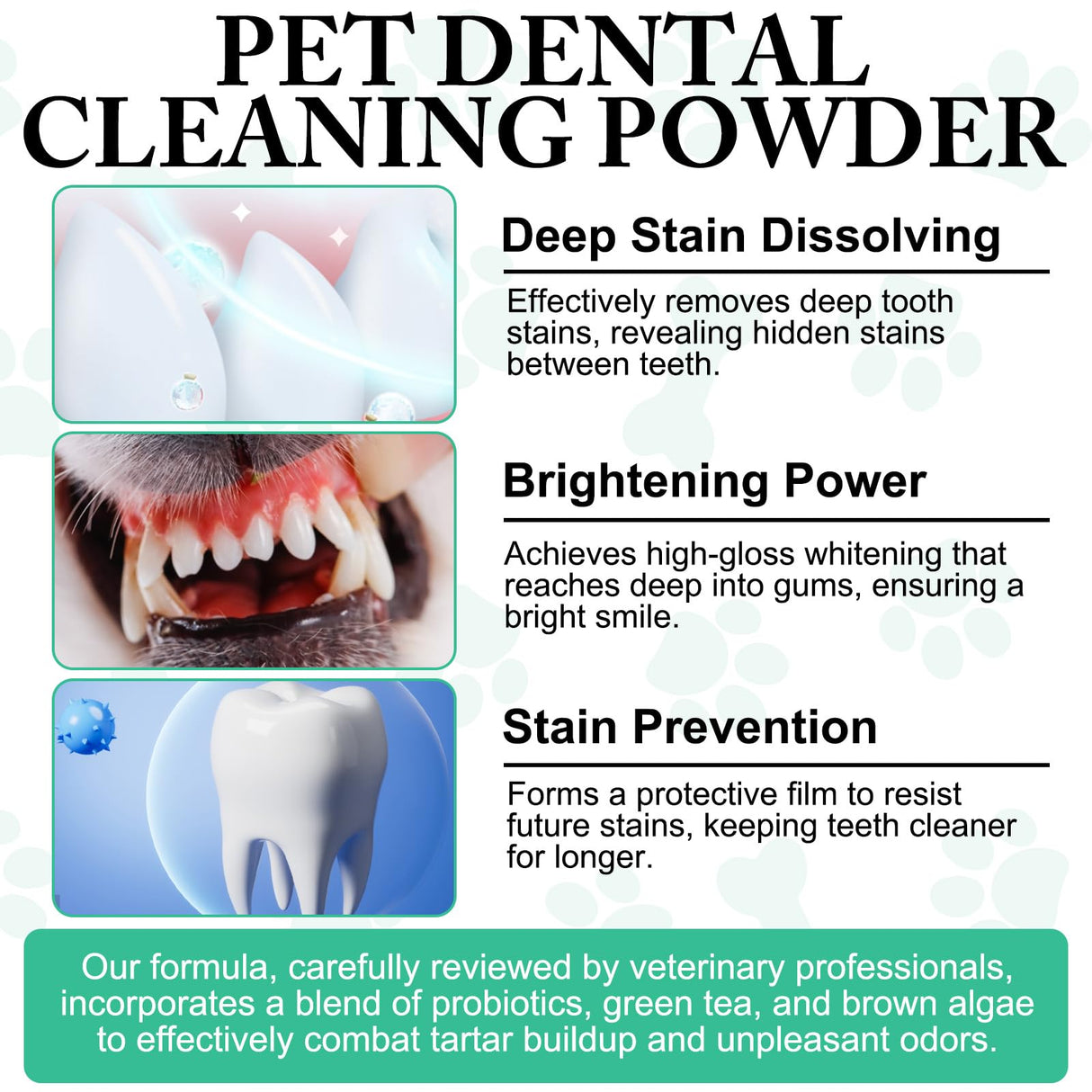 Dog Dental Powder - Pet Dental Powder - Teeth Cleaning P-owder for Dogs - Plaque & Bad Breath Off P-owder D-og, D-ental Care Supplies 100g