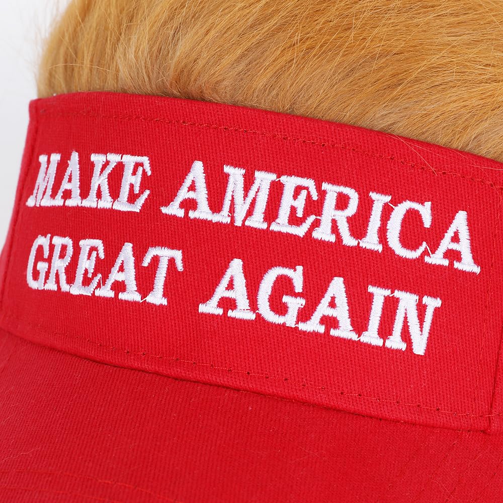 Trump 2024 Hat with Hair,Donald Trump Make America Great Again Wig Hat Embroidered Ultra Adjustable MAGA Baseball Cap (Red MAGA Hat with Hair)