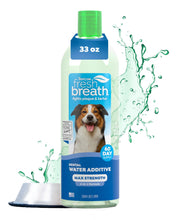 Load image into Gallery viewer, TropiClean Fresh Breath Advanced Whitening Water Additive for Dogs, Max Strength Dog Teeth Cleaning and Breath Freshener Solution, 33.8oz