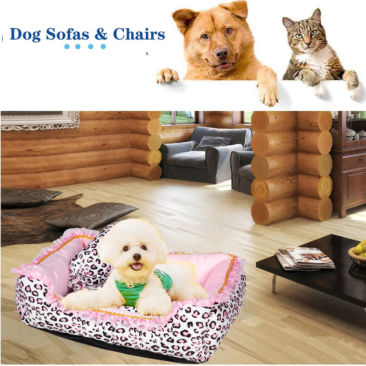 Gigreinc Dog Bed for Small Dogs - Cute Pink Leopard Dog Bed,Cat Beds for Indoor Cats Washable - Square Shape Cat Dog Sofa Bed Pet House Nest Cave(M, 20.8"L x 18"W x 5.5")