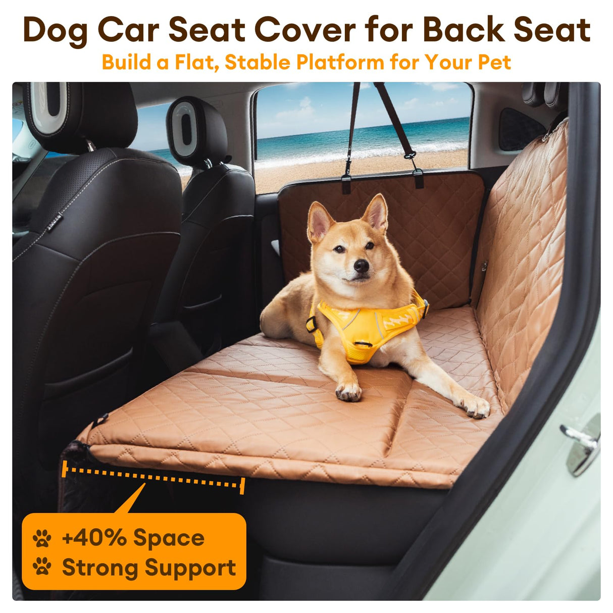 FUNNY FUZZY Dog Car Seat Cover, Back Seat Extender for Dogs - 420Lb Hard Bottom Waterproof Pet Car Seat Cover, 600D Heavy Duty Pet Hammock with Non-Slip Bottom for Cars, SUV, Trucks