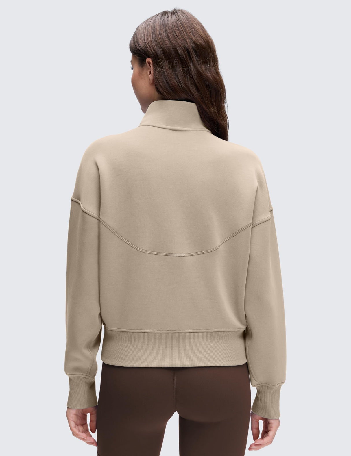 CRZ YOGA SoftAura Half Zip Sweatshirt for Women - Pullover Workout Casual Funnel Neck Sweat Shirts with Pocket Oak Medium